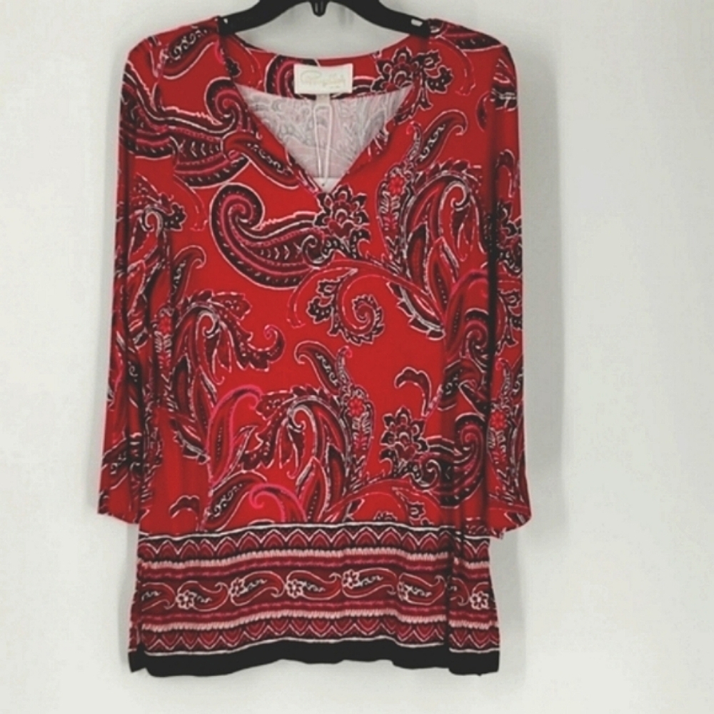 Cappagallo Multi Colored V - Neck Women's Top Size M NWT